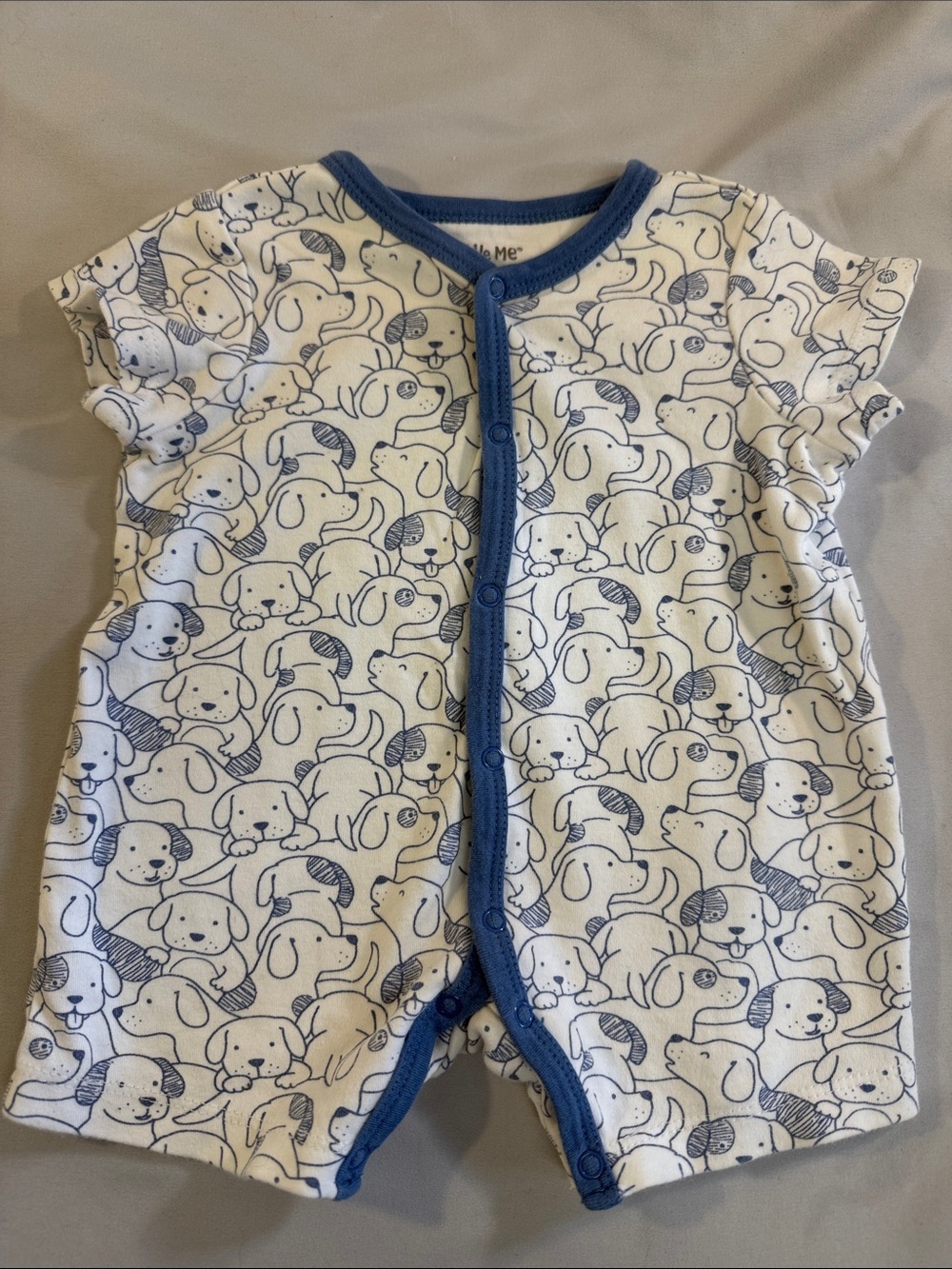 Little Me White Romper with Blue Neck Trim